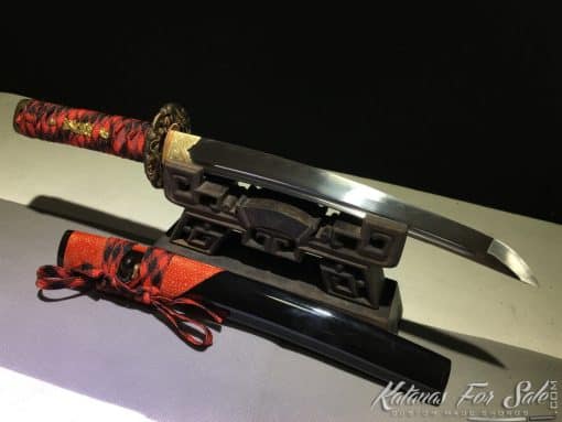 Tanto Blade T10 Clay Tempered Steel with Black Semi Red Ray Skin Saya - Image 2
