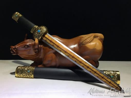 Short Jian 1060 Carbon steel with Ebony Wood Scabbard - Image 4