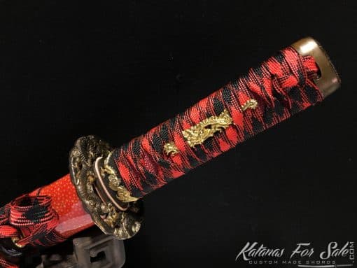 Tanto Blade T10 Clay Tempered Steel with Black Semi Red Ray Skin Saya - Image 5