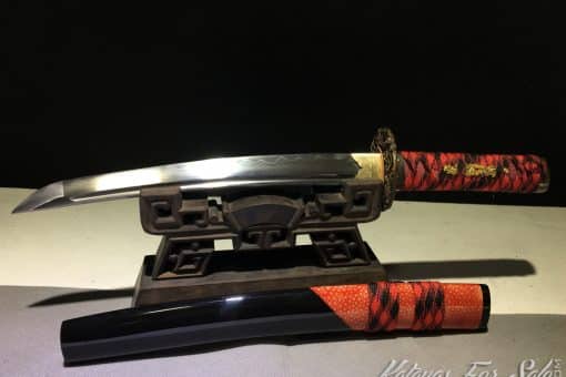 Tanto Blade T10 Clay Tempered Steel with Black Semi Red Ray Skin Saya