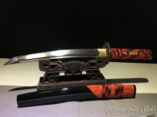 Tanto Blade T10 Clay Tempered Steel with Black Semi Red Ray Skin Saya