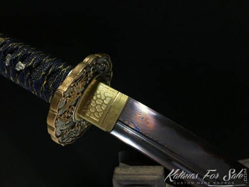 Japanese Tanto T10 Folded Clay Tempered Steel with Hadori Polish, Purple Acid Dye and Kiriha Zukuri Kissaki - Image 2