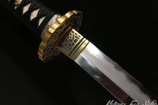 Japanese Samurai Katana T10 Custom Blade with Black Rayon Silk Ito Wrap with White Samegawa