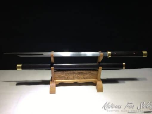 Ninjato 1095 Folded Carbon Steel with Ebony Wood Saya - Image 6