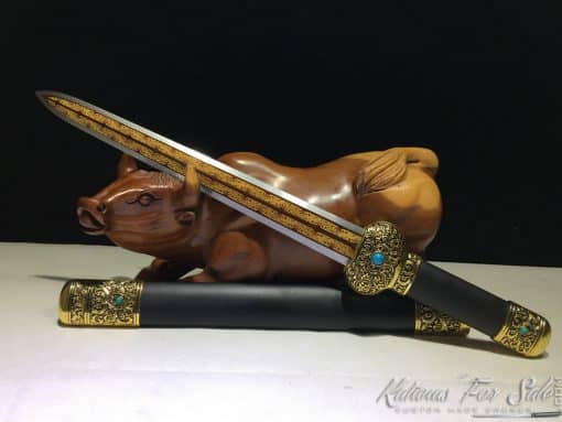 Short Jian 1060 Carbon steel with Ebony Wood Scabbard - Image 6