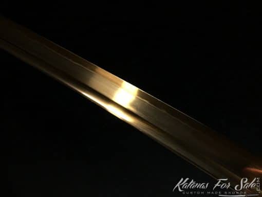 Fully Functional Katana T10 Clay Tempered Steel with Gold Acid Dye Straight Hamon and Kiriha Zukuri Kissaki - Image 7