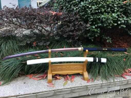 Nagamaki Sword 1095 Folded Steel with Purple Acid Dye - Image 5