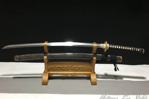 Real Katana T10 Folded Clay Tempered Steel with Feather Hadori Polish