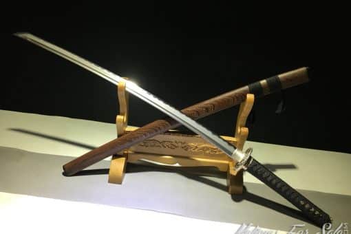 Katana Sword T10 Folded Clay Tempered Steel with Feather Hadori Polish