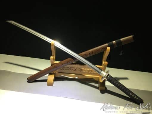 Katana Sword T10 Folded Clay Tempered Steel with Feather Hadori Polish
