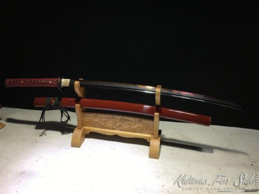 Ronin Katana T10 Clay Tempered Steel with Black and Red Acid Dye - Image 4