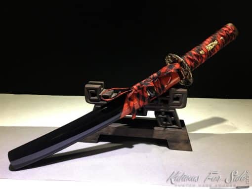 Tanto Blade T10 Clay Tempered Steel with Black Semi Red Ray Skin Saya - Image 3