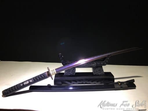 Hand Made Wakizashi Sword T10 Folded Clay Tempered Steel with Hadori Polish & Purple Acid Dye - Image 3