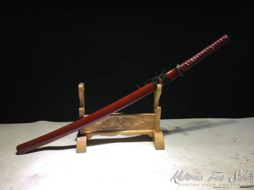 Ronin Katana T10 Clay Tempered Steel with Black and Red Acid Dye - Image 5