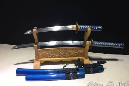 Wakizashi and Tanto Sword set T10 Folded Clay Tempered Steel