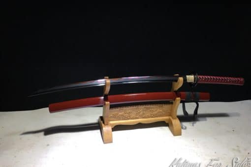 Ronin Katana T10 Clay Tempered Steel with Black and Red Acid Dye
