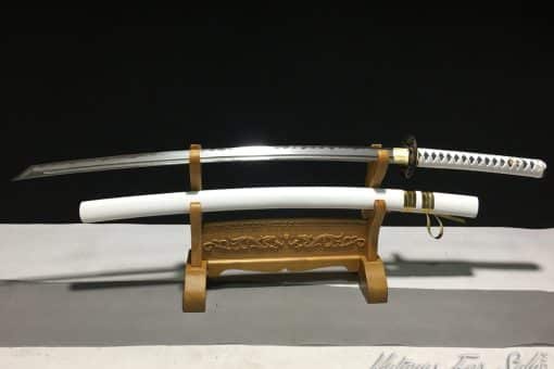 Damascus Katana Blade T10 Folded Clay Tempered Steel with Feather Hadori Polish and Kiriha Zukuri Kissaki