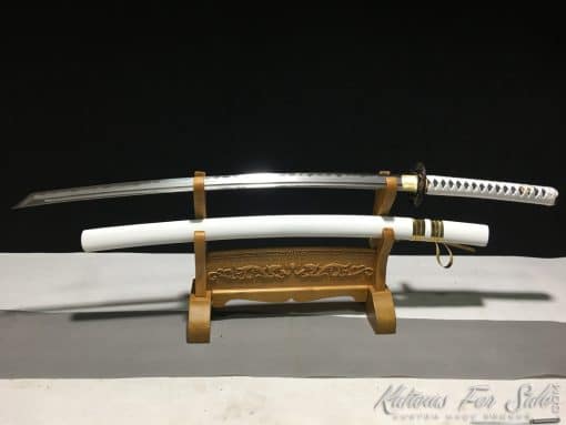 Damascus Katana Blade T10 Folded Clay Tempered Steel with Feather Hadori Polish and Kiriha Zukuri Kissaki