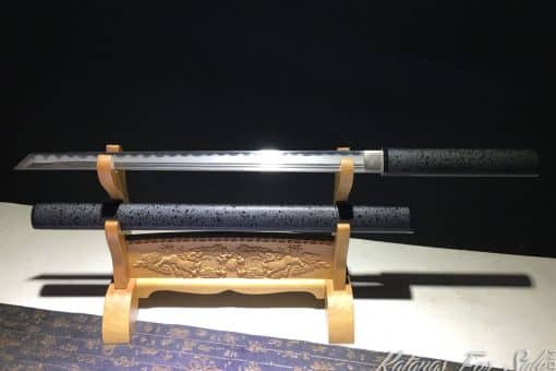 Shirasaya Wakizashi Sword T10 Folded Clay Tempered Steel with Hadori Polish and Kiriha Zukuri Kissaki