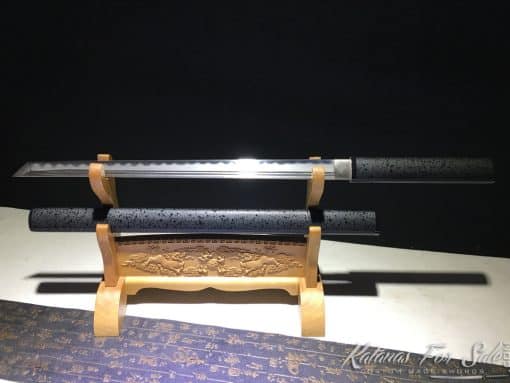 Shirasaya Wakizashi Sword T10 Folded Clay Tempered Steel with Hadori Polish and Kiriha Zukuri Kissaki