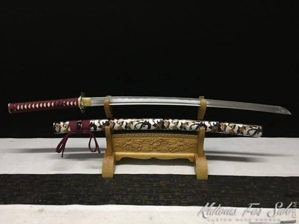 1060 Carbon Steel Katana Black and White Leopard Resin Saya