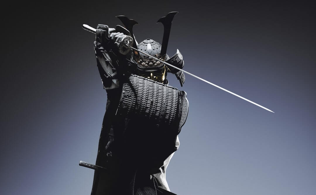 A-Samurai-Wearing-Japanese-Armor-And-Holding-A-Carbon-Steel-Katana