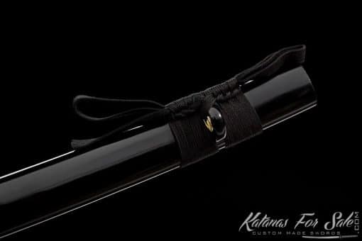 Katana Sword T10 Folded Steel with Twisted Grain Pattern and Gloss Black Hardwood Saya - Image 9