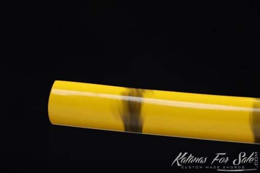 Shirasaya Wakizashi 1060 Carbon Steel with Black and Yellow Pattern Hardwood Saya - Image 7