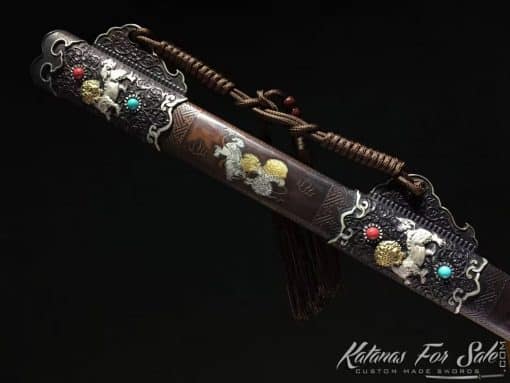 Jian Sword San Mai T10 Folded Clay Tempered Multiple-refined Steel with Copper Saya and Handcrafted Fittings - Image 6
