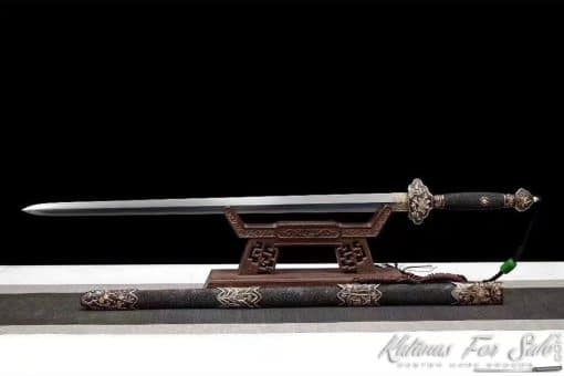 Jian Sword T10 Folded Steel with Feather Grain Pattern and Full Ray Skin Scabbard With Copper Fittings - Image 5