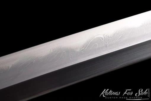 Tachi Sword T10 Folded Clay Tempered Steel with Feather Hadori Polish and Full Black Ray Skin Saya With Copper Fittings - Image 8