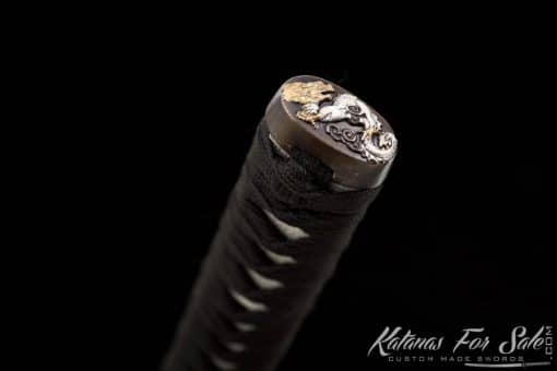 Katana Sword T10 Folded Steel with Twisted Grain Pattern and Gloss Black Hardwood Saya - Image 10