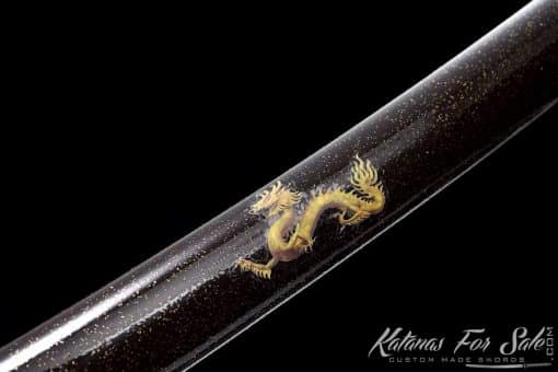 Katana 1060 Carbon Steel with Blue Acid Dye and Black Sparkle Dots Dragon Saya - Image 12