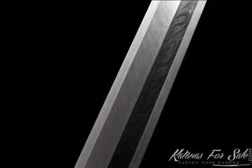 Jian Sword T10 Folded Steel with Feather Grain Pattern and Full Ray Skin Scabbard With Copper Fittings - Image 7