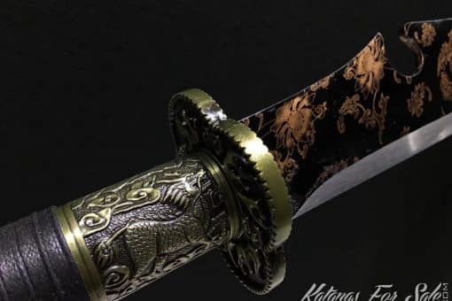 Guandao 1095 Carbon Steel with Antique Flower Acid Pattern