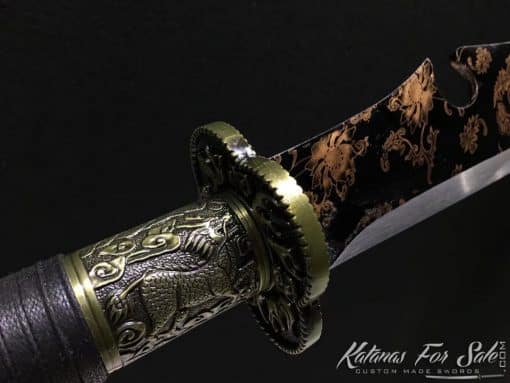 Guandao 1095 Carbon Steel with Antique Flower Acid Pattern