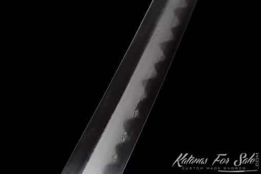 Katana T10 Folded Clay Tempered Steel with Hadori Polish and Full Blue Ray Skin Saya With Buffalo Horn Fittings - Image 4