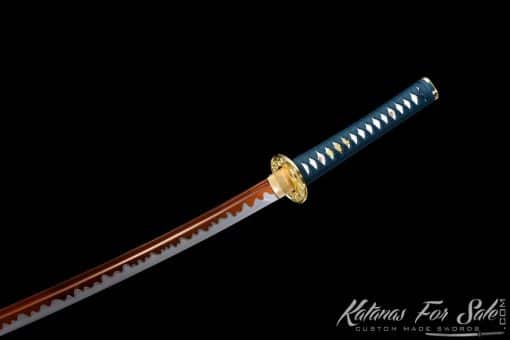 Katana 1060 Carbon Steel with Red Acid Dye and Synthetic Leather Saya with Shoulder Strap - Image 6