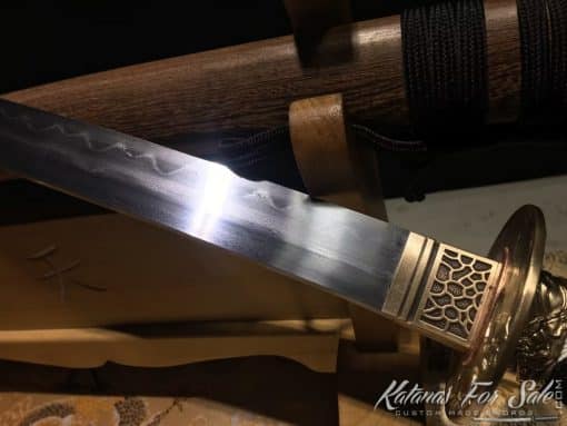 Katana T10 Folded Clay Tempered Steel with Rosewood Saya and Buffalo Horn Fittings - Image 6