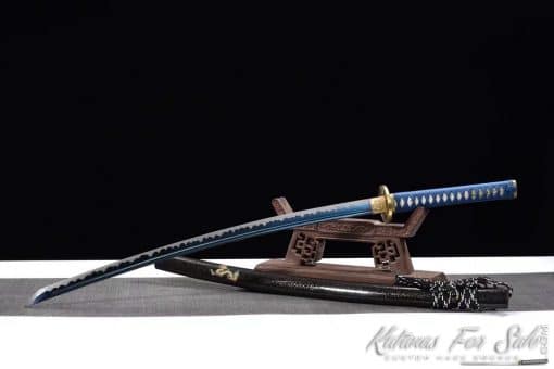 Katana 1060 Carbon Steel with Blue Acid Dye and Black Sparkle Dots Dragon Saya - Image 4