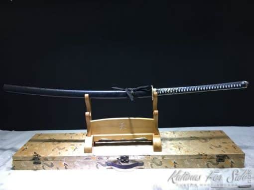 Nagamaki T10 Folded Clay Tempered with Hadori Polish and Sparkle Black Hardwood Saya - Image 3