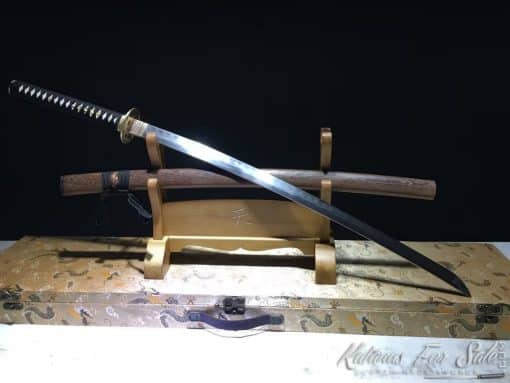 Katana T10 Folded Clay Tempered Steel with Rosewood Saya and Buffalo Horn Fittings - Image 3
