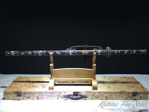 Jian Sword San Mai T10 Folded Clay Tempered Multiple-refined Steel with Copper Saya and Handcrafted Fittings - Image 4