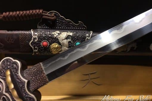 Jian Sword San Mai T10 Folded Clay Tempered Multiple-refined Steel with Copper Saya and Handcrafted Fittings