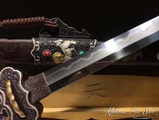 Jian Sword San Mai T10 Folded Clay Tempered Multiple-refined Steel with Copper Saya and Handcrafted Fittings