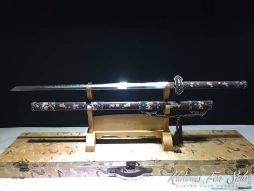 Jian Sword San Mai T10 Folded Clay Tempered Multiple-refined Steel with Copper Saya and Handcrafted Fittings - Image 3