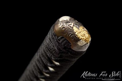 Katana T10 Folded Clay Tempered Steel with Hadori Polish and Full Red Ray Skin Saya With Buffalo Horn Fittings - Image 6