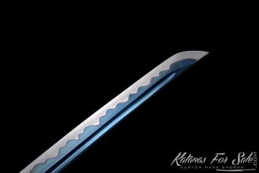 Katana 1060 Carbon Steel with Blue Acid Dye and Black Sparkle Dots Dragon Saya - Image 8