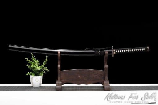 Katana Sword T10 Folded Steel with Twisted Grain Pattern and Gloss Black Hardwood Saya - Image 4