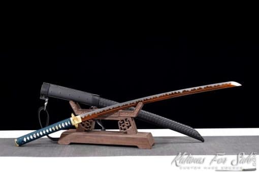 Katana 1060 Carbon Steel with Red Acid Dye and Synthetic Leather Saya with Shoulder Strap - Image 3